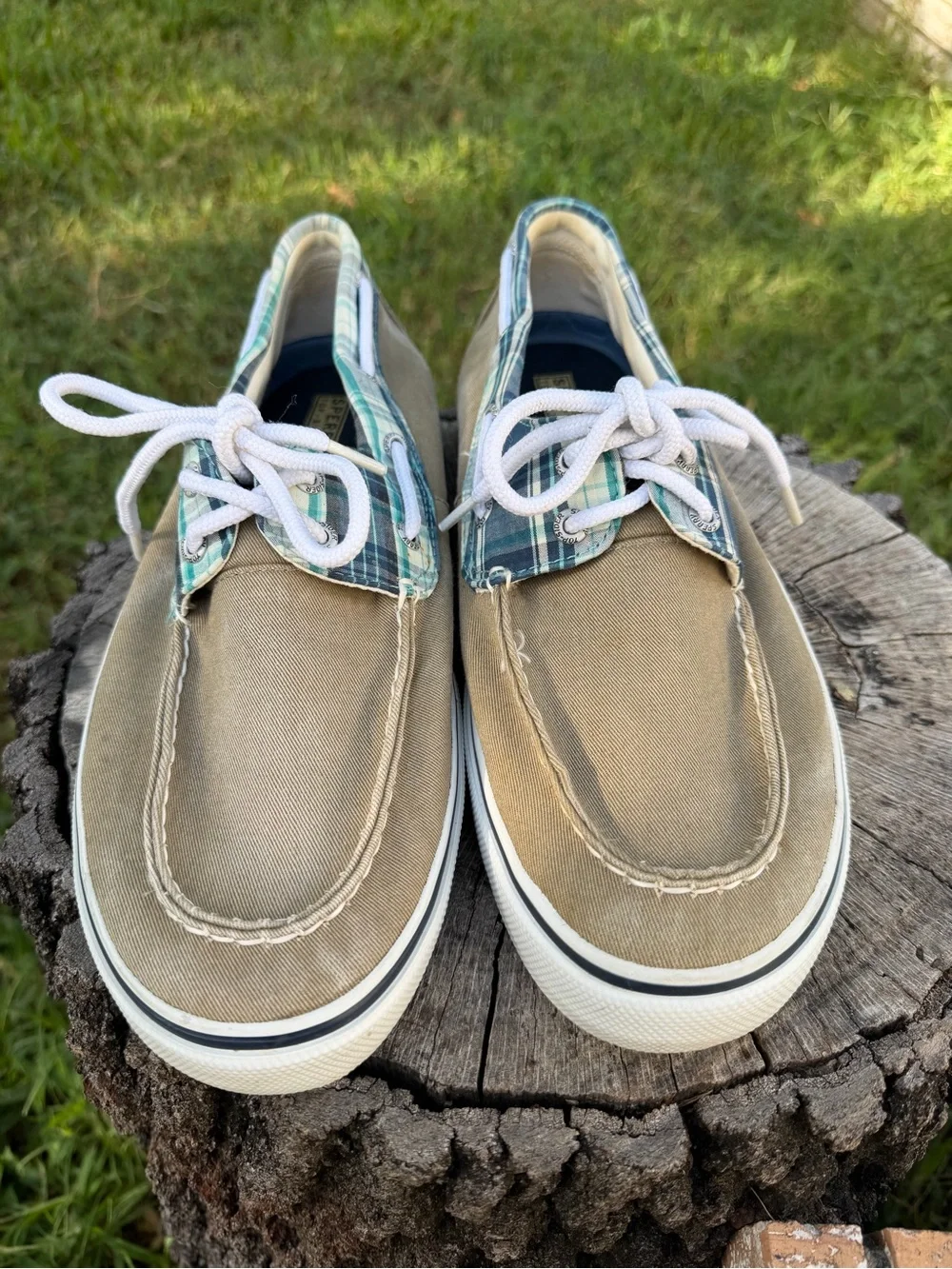 Sperry Men’s 10.5 Top-Sider Blue Plaid Casual Boat, Top Sider Shoes CLEAN